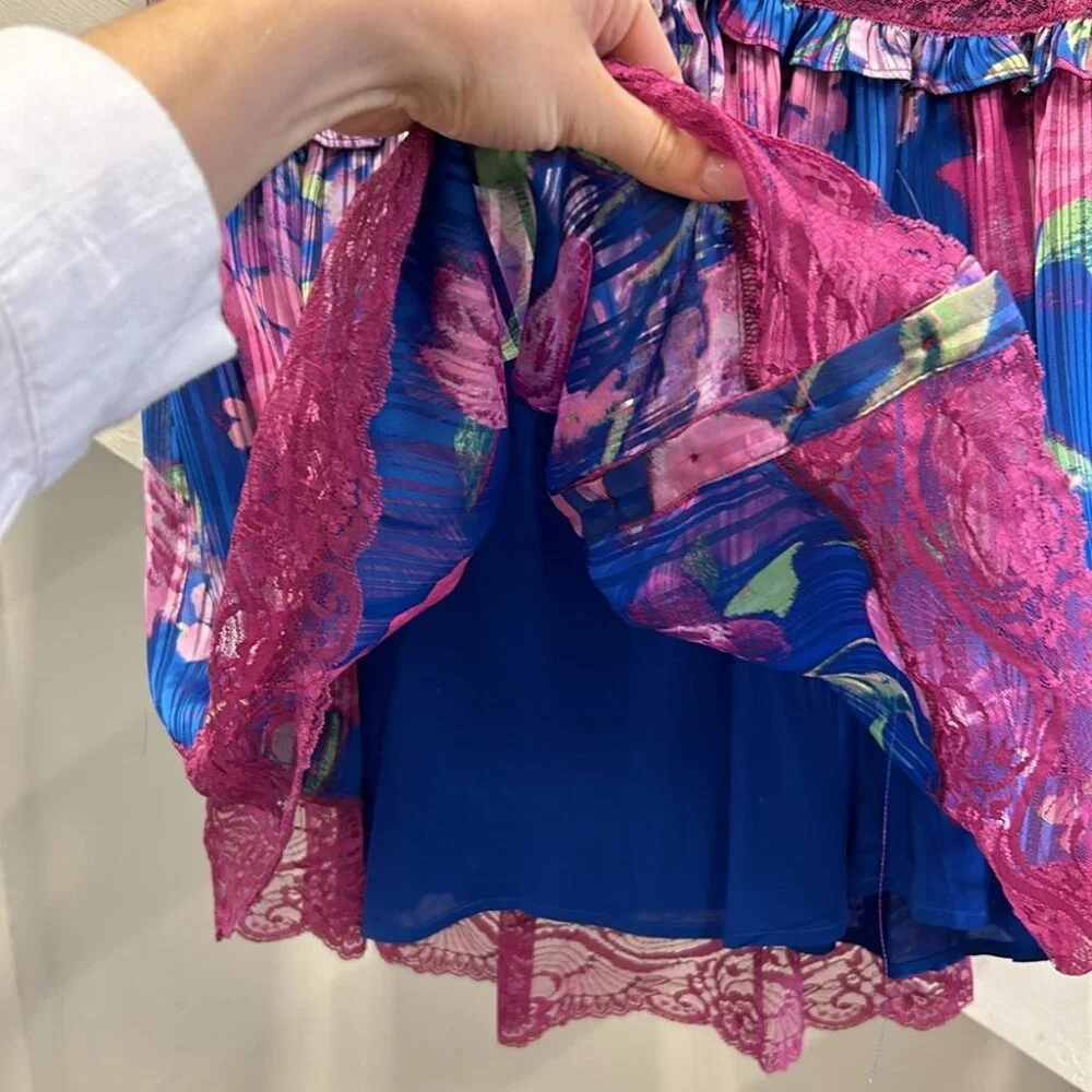 Free People Spring Fling Mini violet dress blue pink purple lace button down - Picture 5 of 6